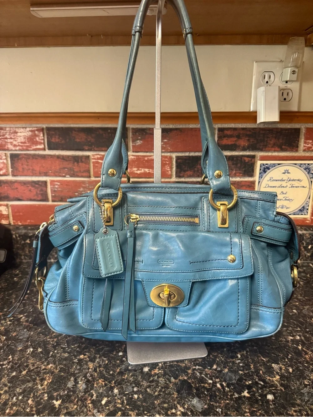Coach Hamptons Lindsay Satchel 12475 Teal Leather 2008 Rare Y2K